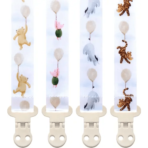Stadela Baby Pacifier Clip Holder - Girl or Boy Unisex Neutral 4 Pack Gift Set – Vintage Classic Winnie Teddy Bear and Friends