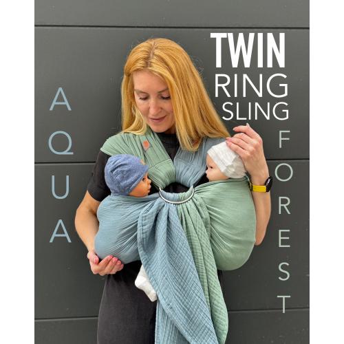 Twin Ring Sling, Twins baby carrier, Twins sling for newborn, 100% Organic Cotton, Muslin ring sling, Mint blue twin ring sling