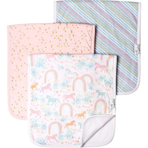Copper Pearl Premium Baby Burp Cloths - 3-Pack Large Cotton Burp Cloths, Extra Soft Spit Up Rags with 3 Absorbent Layers, Perfect for Baby Boy and Baby Girl Gifts (21" x 10" Size, Whimsy Set)