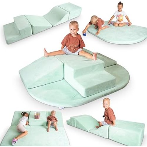 Foam Climbing Blocks for Toddlers - 5 Piece Climb and Crawl Foam Playset with Calming Green Color and Washable Cover - Nonslip Soft Play Climbing for Toddlers, Baby Gym, Toys Indoors