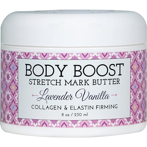 Body Boost Lavender Vanilla Stretch Mark Butter 8 oz.- Treat Stretch Marks and Scars- Pregnancy and Nursing Safe- with Shea Butter