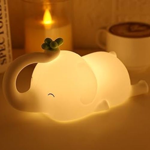 Silicone Elephant Night Light for Kids - 3-Level Dimmable & Rechargeable LED Lamp, Touch Control Soft Animal Light for Nursery, Baby Room Decor