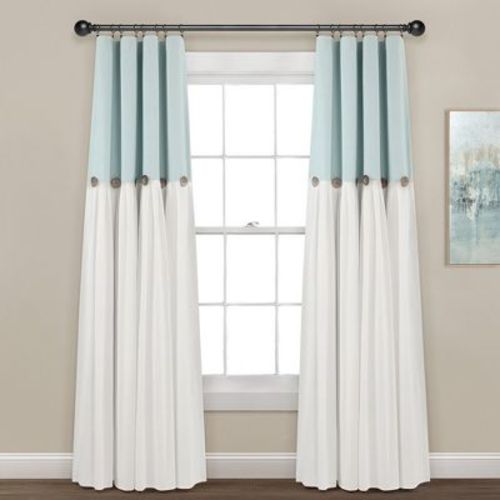 Lush Décor Linen Button 100% Lined Blackout Window Curtain Panel Single