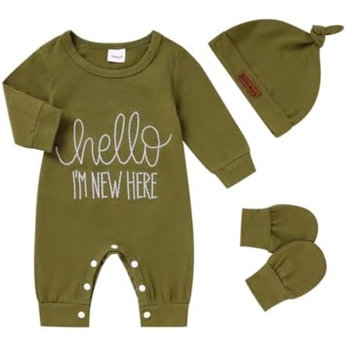 Newborn Romper Baby Boy Cotton Jumpsuit New Baby Hat Gloves Romper Coming Home Clothes Outfits