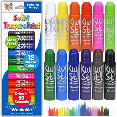Kwik Stix Solid Tempera Paint Sticks, 12 Colors, Washable Paint Sticks for Kids, Super Quick Drying, Non-Toxic, Allergen Free, Comes in Classic Rainbow Colors, Ideal for Kids and Toddlers