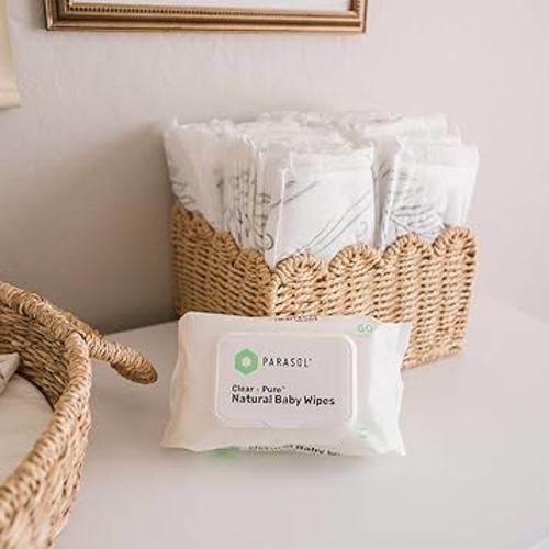 Parasol Clean+Pure Natural Baby Wipes, 99.9% Reverse-Osmosis Water, pH Balanced, Hypoallergenic Wipes, Alcohol-Free and Perfect for Sensitive Skin, 600 Count (10 Packs of 60)