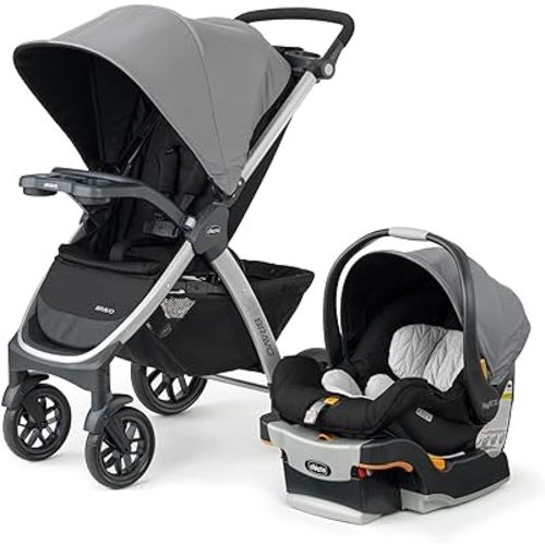 Chicco Bravo 3-in-1 Trio Travel System, Quick-Fold Stroller with KeyFit 30 Infant Car Seat and base | Camden/Black