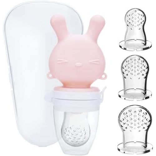 Baby Silicone Fruit Food Mesh Feeder Pacifier-Teething Toys for Babies 0-3-4-6-12-18 Months,Self-Feeding Soft Teether Utensils,Infant Toddler Kids Girls Boys,Pink