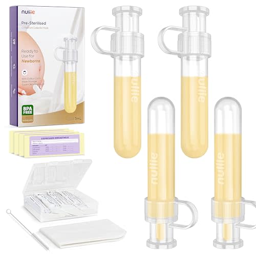 Nuliie Colostrum Collector Kit 7ml/4pcs, Leakproof, Reusable Breast Milk Collector, Heat & Freezer Resistant, BPA-Free, With Cotton Cloth Wipe, Storage Case, Cleaning Brush - Ready-to-Use for Newborns