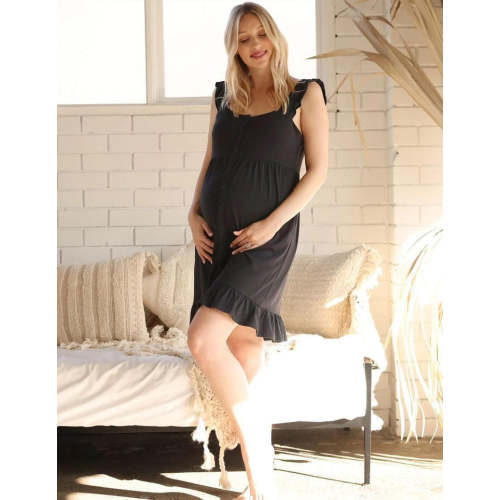 Grace Birthing & Nursing Nightgown in Black