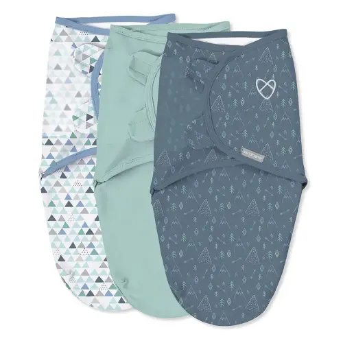 SwaddleMe by Ingenuity Original Swaddle, 100% Cotton, Improves Sleep & Calms Startle Reflex, 3-6 Months, 1.0 TOG, 3-Pack, Baby Swaddle Blanket - Mountaineer