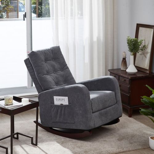 GDFStudio Ruskin Modern Wood Upholstered Adjustable Back Rocking Arm Chairs,Beige