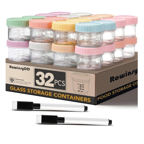 32-Pack Leakproof 4oz Glass Baby Food Jars With Lids - BPA Free, Freezer & Microwave Safe