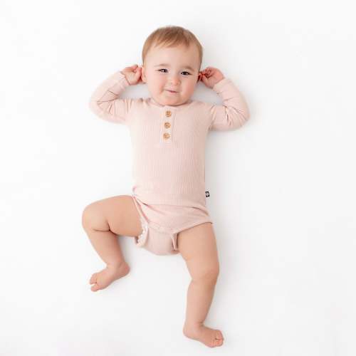 6-12 Ribbed Long Sleeve Henley Bodysuit in Blush