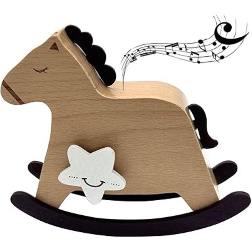 Pursuestar You are My Sunshine Wooden Rocking Horse Wind Up Music Box, YunSheng Mechanism Movement Musical Gift for Women Girls Boys Children Birthday