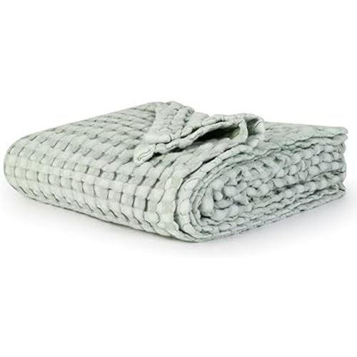 Maliton Waffle Baby Blanket for Boys Girls, Breathable Soft Bamboo Cotton Baby Blankets, Neutral Baby Nursery Swaddle Blanket, Lightweight Throw Blanket for Toddlers, Baby Must Haves(Light Green)
