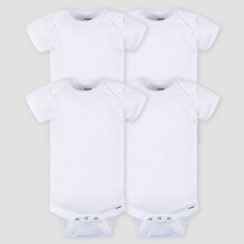 Gerber Baby 4pk Short Sleeve Onesies - White 12M: Cotton Ribbed Bodysuits, Crotch Snap Closure