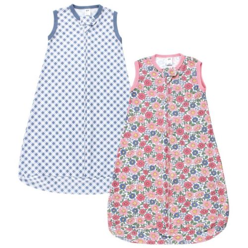 Hudson Baby Infant Girl Cotton Sleeveless Wearable Sleeping Bag, Sack, Blanket, Pink Blue Pretty Floral, 12-18 Months