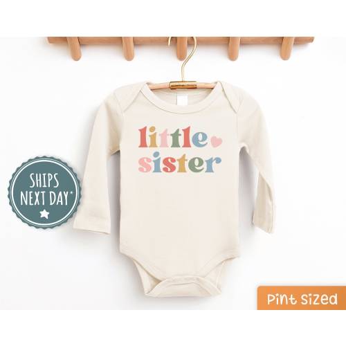 Retro Little Sister Onesie® - Cute Little Sister Rainbow Baby Bodysuit - Little Sister Baby Gift