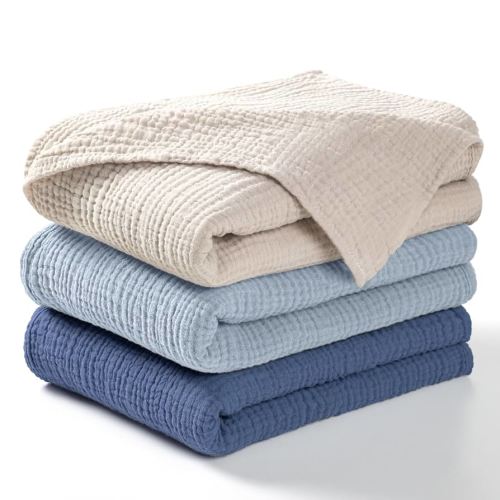 lulumoon Muslin Swaddle Blanket Baby - Cotton Swaddling Blanket Soft Baby Receiving Blankets Neutral 3Pack(Navy)
