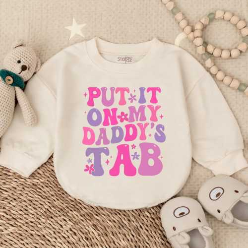 Put It On Daddy’s Tab Baby Romper, Funny Father’s Day Outfit, Newborn Gift for Dad, Gift for New Dad, Baby Girl Outfit, Funny Toddle Gift