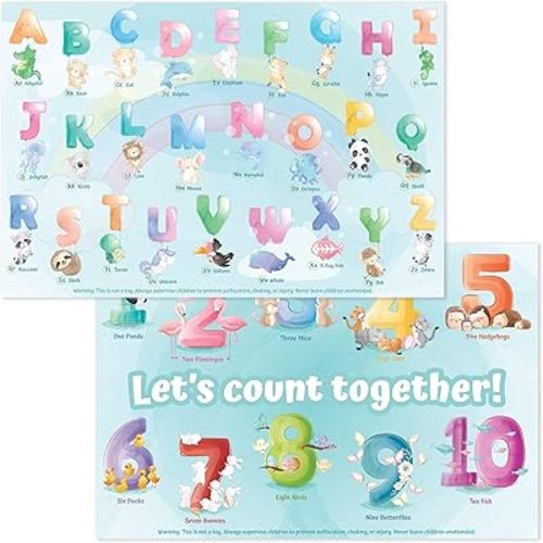 Disposable Placemats for Baby, Toddlers and Kids, 40 Disposable Baby Placemats for Restaurant, Dining Table & Travel, Learning Placemats for Kids, Toddler Travel Essential, Animals ABC & Numbers