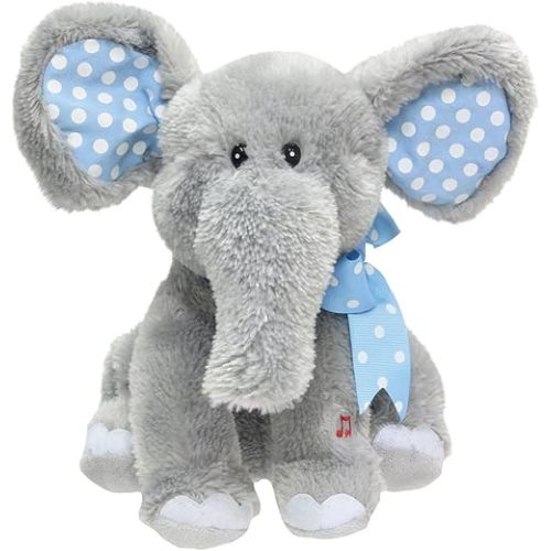 Cuddle Barn Elliot The Elephant - Animated Musical Blue Polka Dotted Stuffed Animal Plush Toy Sways, Flaps Floppy Ears, and Sings Do Your Ears Hang Low, 12"