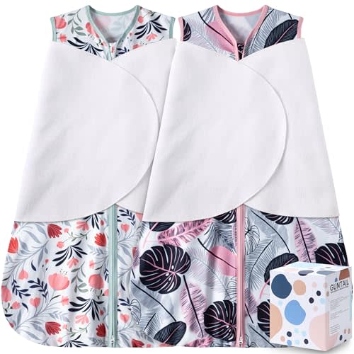 GUNTAIL Newborn Sleep Sack Baby Swaddle,3-Way Adjustable Wearable Blanket,100% Rayon Cotton Swaddling sleeping bag. (Banana&Flower, 0-3 Months)