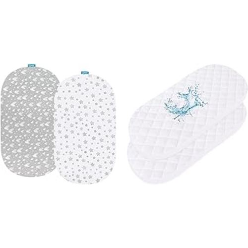 Waterproof Bassinet Mattress Protector, 15" x 30.5", Ultra Soft Bamboo Terry Surface & Bassinet Sheets Compatible with Graco Sense2Snooze Bassinet, 100% Jersey Knit Cotton Sheets, 2 Pack