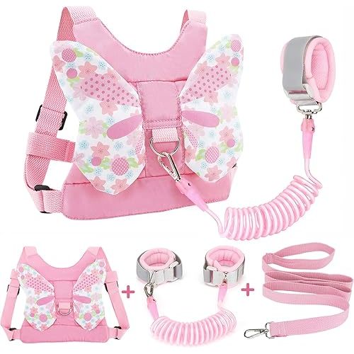 Accmor 3 in 1 Toddler Harness Leashes + Anti Lost Wrist Link, Kids Harness Children Leash for Girls, Child Anti Lost Leash Baby Cute Harness Belt Strap Hold Kids Close While Walking