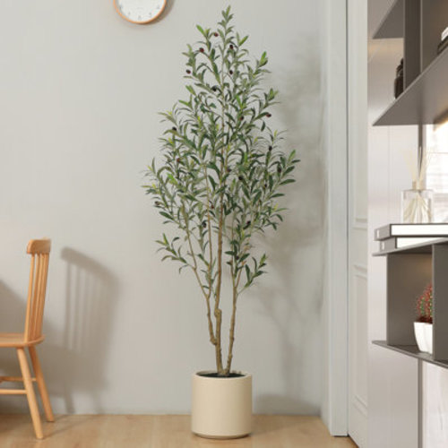 Primrue Adcock Faux Olive Tree in White Planter, Lifelike Fake Olive Plant for Indoor and Outdoor Decor | Wayfair