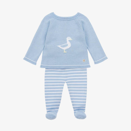 Artesanía Granlei - Blue Cotton Knit 2 Piece Babygrow | Childrensalon