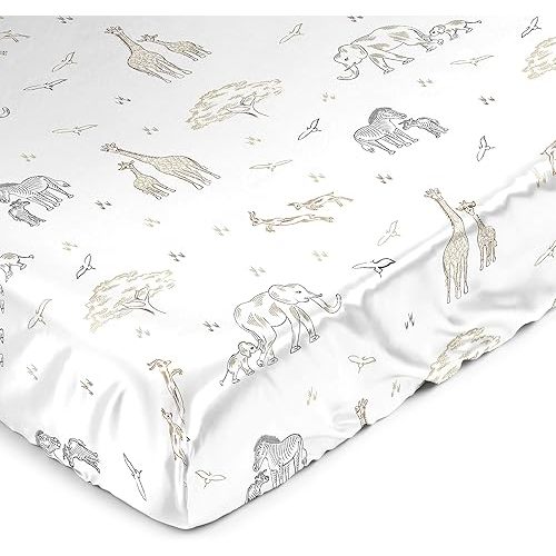 Sweet Jojo Designs Jungle Safari Animals Boy Girl Gender Neutral Baby Satin Fitted Crib Sheet Infant Newborn Nursery Toddler Bed Room Standard Mattress Elephant Giraffe Wildlife Adventure Serengeti