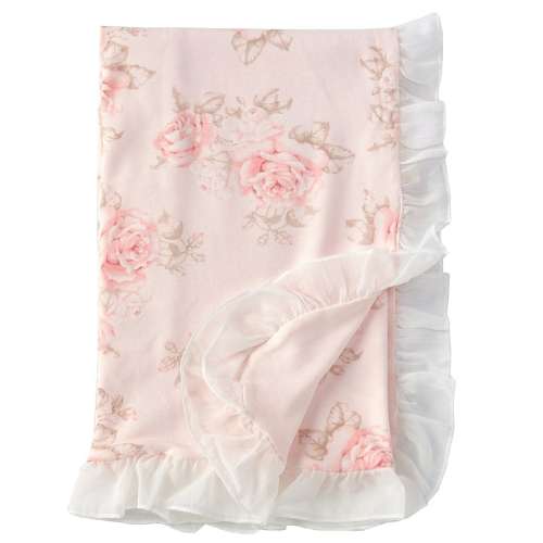 Edgehill Collection Baby Girls Rose Floral Ruffle Chiffon Receiving Blanket