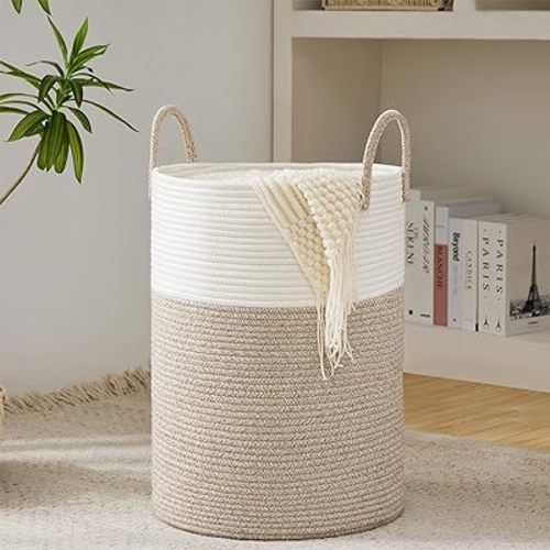 Cotton Rope Laundry Hamper by YOUDENOVA, 72L - Woven Collapsible Laundry Basket - Clothes Storage Basket for Blankets, Laundry Room Organizing, Bedroom Storage, Clothes Hamper – Brown