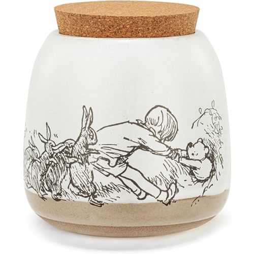 DEMDACO Pooh Classic Yellow Bear Everyday Collection Helping Hands Pooh Classic Yellow Bear Cream Small 4.5 x 3.5 Stoneware with Cork Lid Cookie Storage Jar Canister
