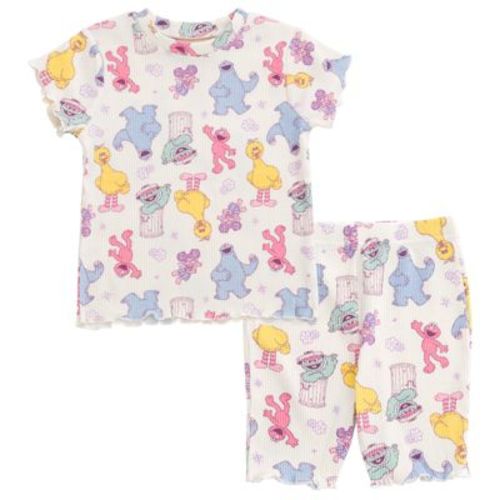 Sesame Street Infant Baby Girls Ribbed T-shirt And Shorts Outfit Set Off White 18 Months