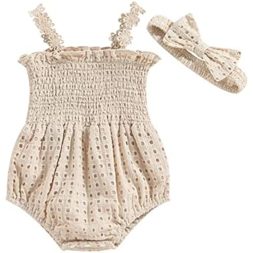 Newborn Baby Girl Bodysuit Sleeveless Halter Frill Romper One-piece Jumpsuit with Headband Summer Clothes Set