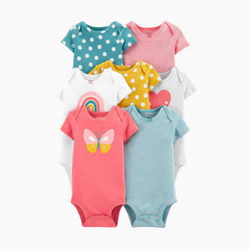 Carter's Short-Sleeve Original Bodysuits (7 Pack) - Rainbow/Butterfly, Newborn