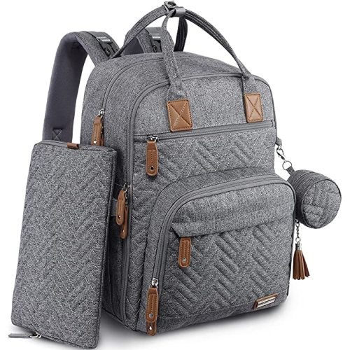 Diaper Bag Backpack, iniuniu Large Unisex Baby Bags for Boys Girls, Waterproof Travel Back Pack with Diaper Pouch, Washable Changing Pad, Pacifier Case and Stroller Straps, Gray