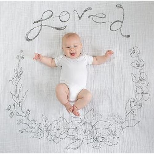 Amazing Baby Muslin Swaddle Blanket for Baby Boy & Girl, Receiving Blanket for Newborn, 100% Cotton Swaddle Wrap, Baby Registry & Gift, XLarge 46 x 46 inches, Milestone Blanket, Loved Wreath