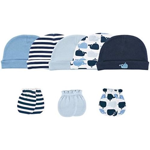 Luvable Friends Baby Girls' Cotton Caps and Scratch Mittens