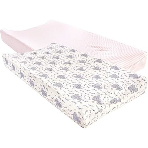 Touched by Nature Unisex Baby Organic Cotton Changing Pad Cover, Girl Elephant, One Size