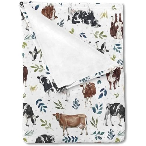 HawSkgFub Milk Dairy Cow Farm Animal Leaves Baby Boy Girl Blanket, Neutral Western Flannel Fleece Nursery Bed Swaddle Receiving Blankets, Soft Lightweight Toddler Infant Newborn Kid Crib Bedding 30x40