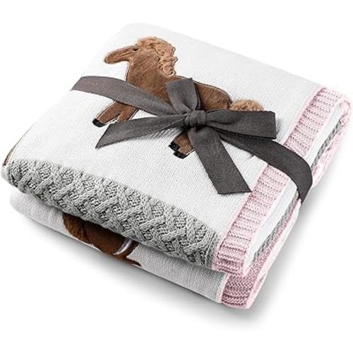 Baby Blanket, Soft Baby Blankets for Newborns, Baby Blankets Neutral with 3D Animal Embroidery, Cotton Baby Blanket Boy with Fleece Backing, 30x40 Nursery Swaddle Blanket