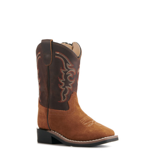 Old West Toddlers Light Brown and Dark Brown Wide Square Toe Cowboy Boots