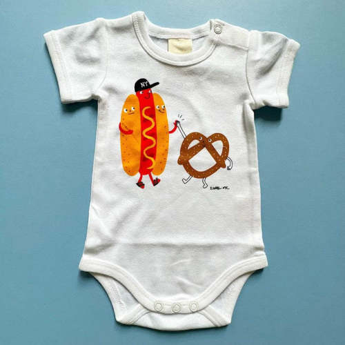 Estella Organic Baby Onesie - Hot Dog and Pretzel - 6 - 12 M