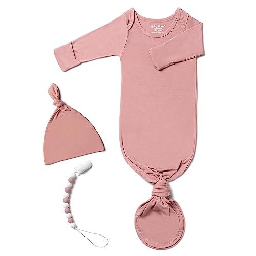 Newborn Baby Knotted Gown, Super Soft Silky Infant Long Sleeve Sleeper for Baby Girl with Hat Set