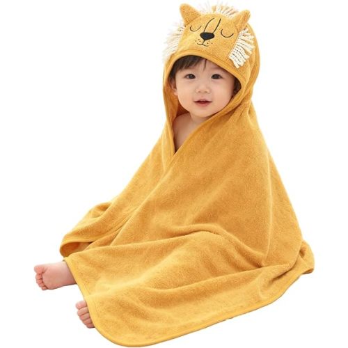 Cotton Baby Hooded Towel, Cotton Bath Towel, Bath Towel with Hood, Kids Bath Towels Wrap, Kids Beach Towel, Hooded Bath Towels for Boy and Girl, 35.43”*35.43” (Lion)