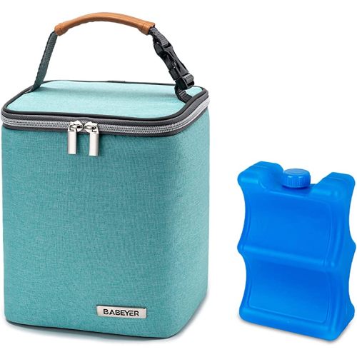 Breast Milk Cooler Bag with Ice Pack Fits 4 Baby Bottles Up to 9 Ounce, Baby Bottle Bag for Nursing Mom Daycare-Aqua